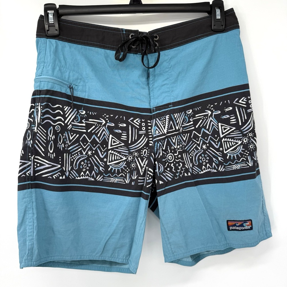 Patagonia Board Shorts Mens 32 Blue Tribal Print Swim Trunks‎ STY86622